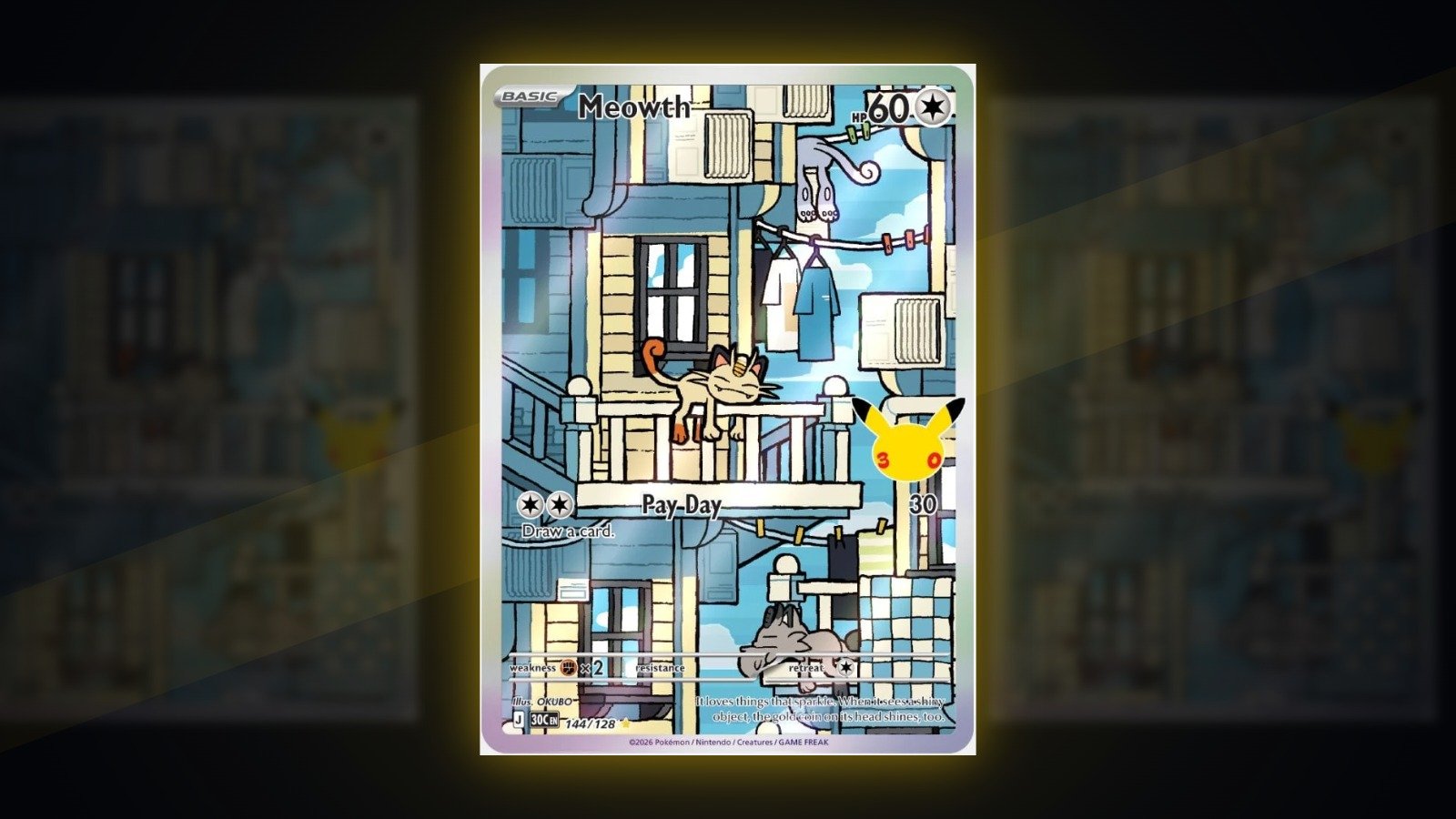 Meowth Illustration Rare, 30th Celebration (Divulgação/The Pokémon Company, via PokéBeach)