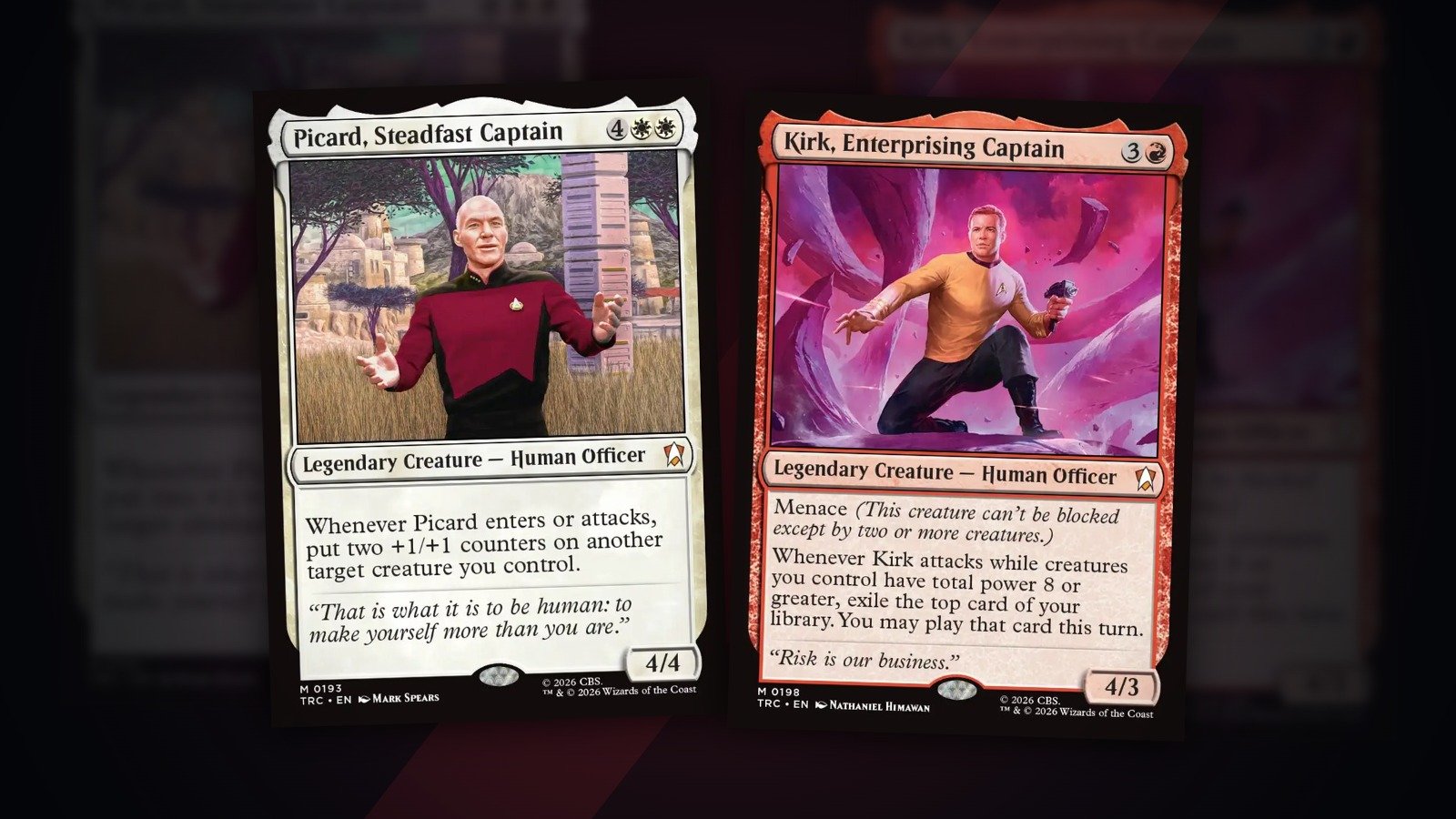 Picard, Steadfast Captain e Kirk, Enterprising Captain, Magic: The Gathering | Star Trek Commander (Divulgação/Wizards of the Coast)