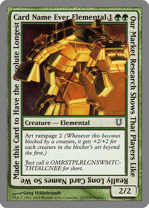 Our Market Research Shows That Players Like Really Long Card Names So We Made this Card to Have the Absolute Longest Card Name Ever Elemental — Unhinged 107