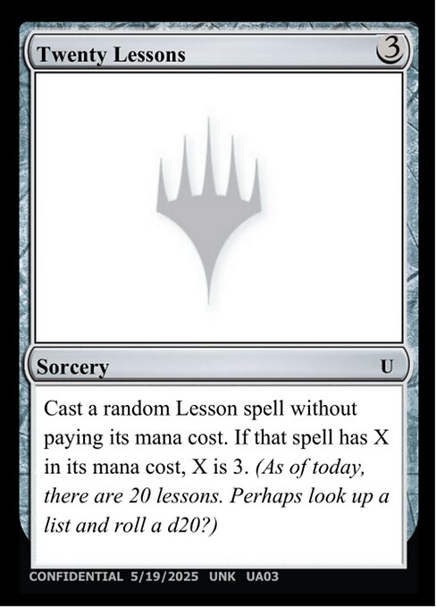 Twenty Lessons — Unknown Event UA03