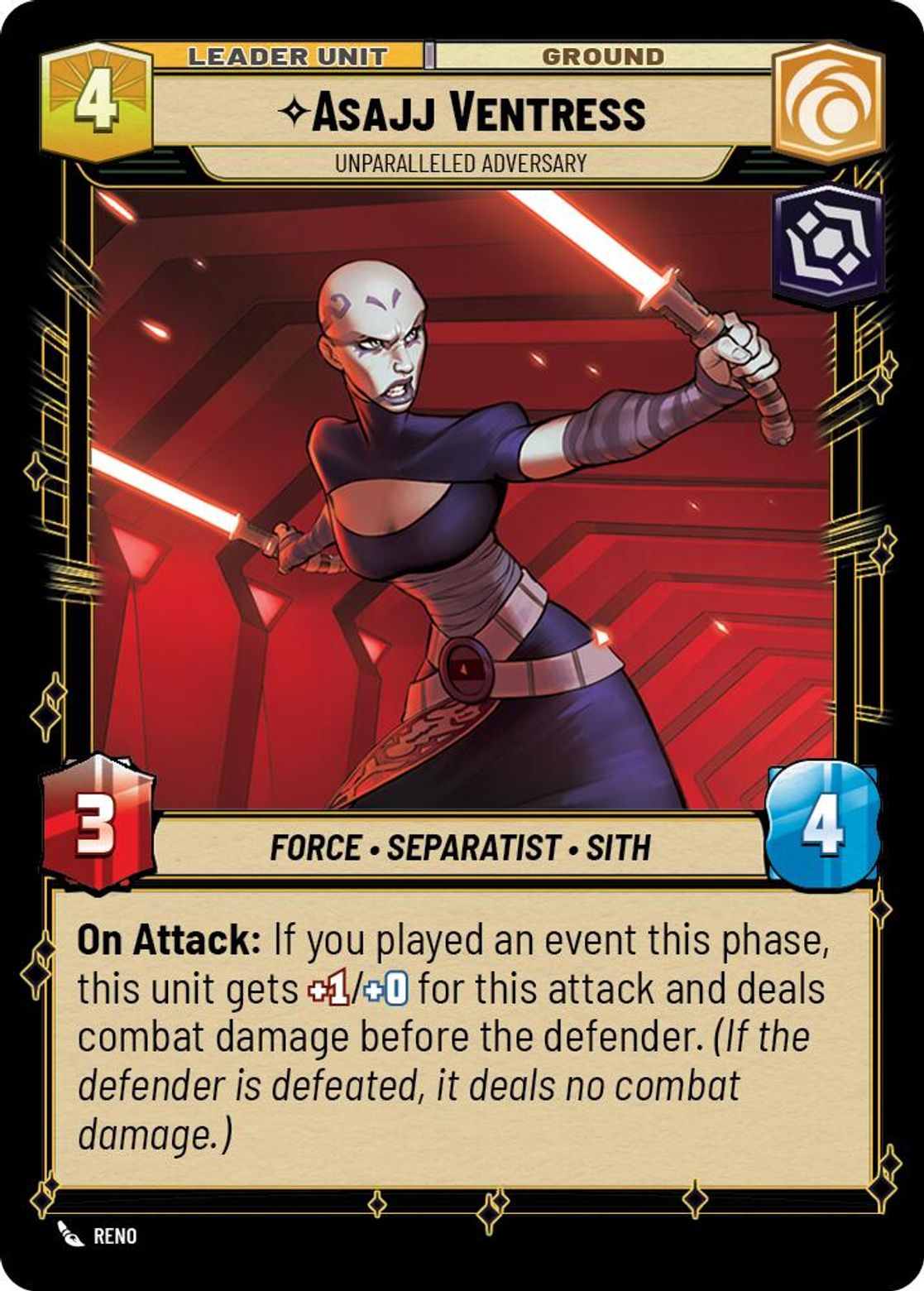 Asajj Ventress, Unparalleled Adversary (verso)