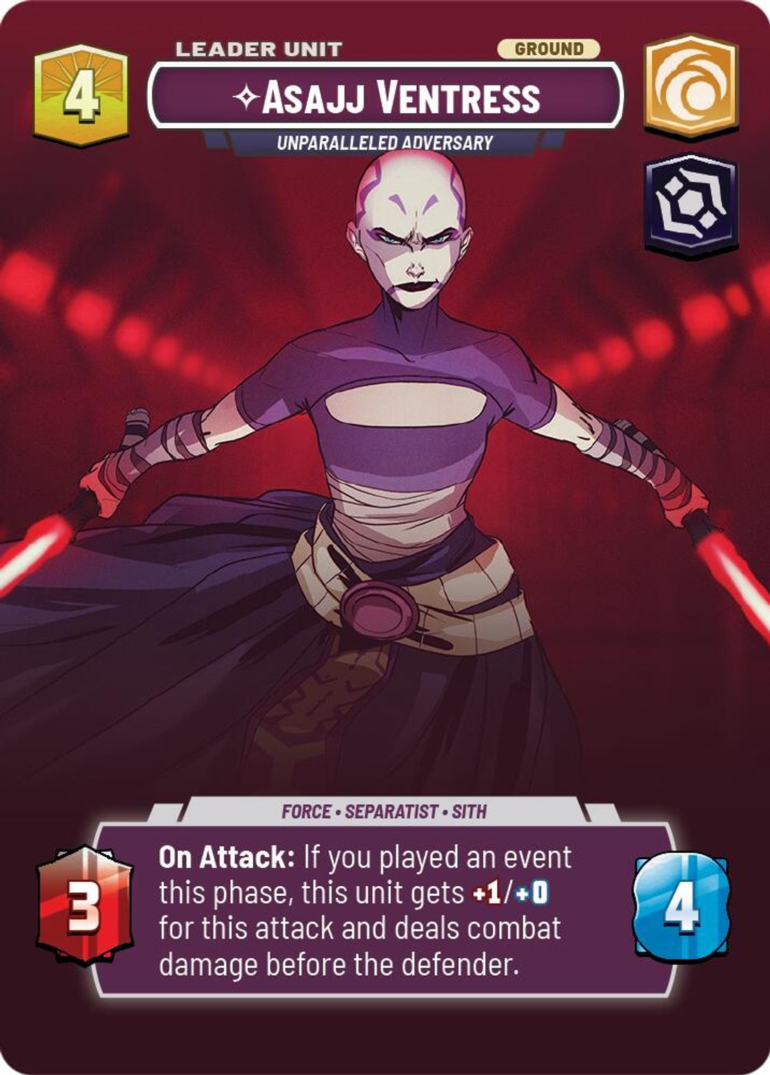 Asajj Ventress, Unparalleled Adversary (verso)