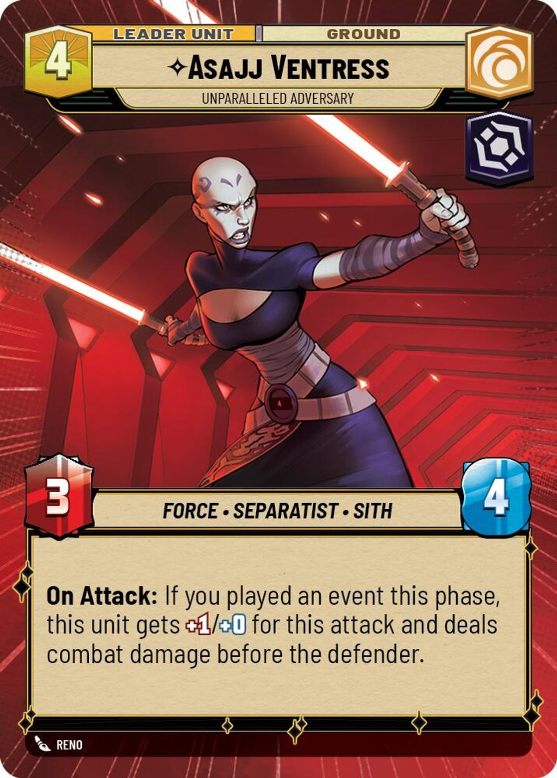 Asajj Ventress, Unparalleled Adversary (verso)