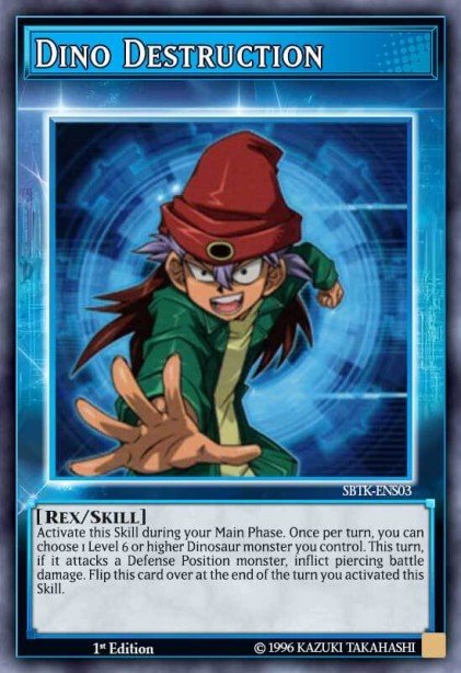 Destruição do Dinossauro — Speed Duel: Trials of the Kingdom Sneak Peek participation cards ENS03